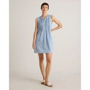 Quince Dress Sz Medium Blue 100% Organic Cotton Gauze Sleeveless Swing NEW